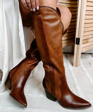 Sitting Side Saddle Faux Leather Western Boots (Cognac) · NanaMacs