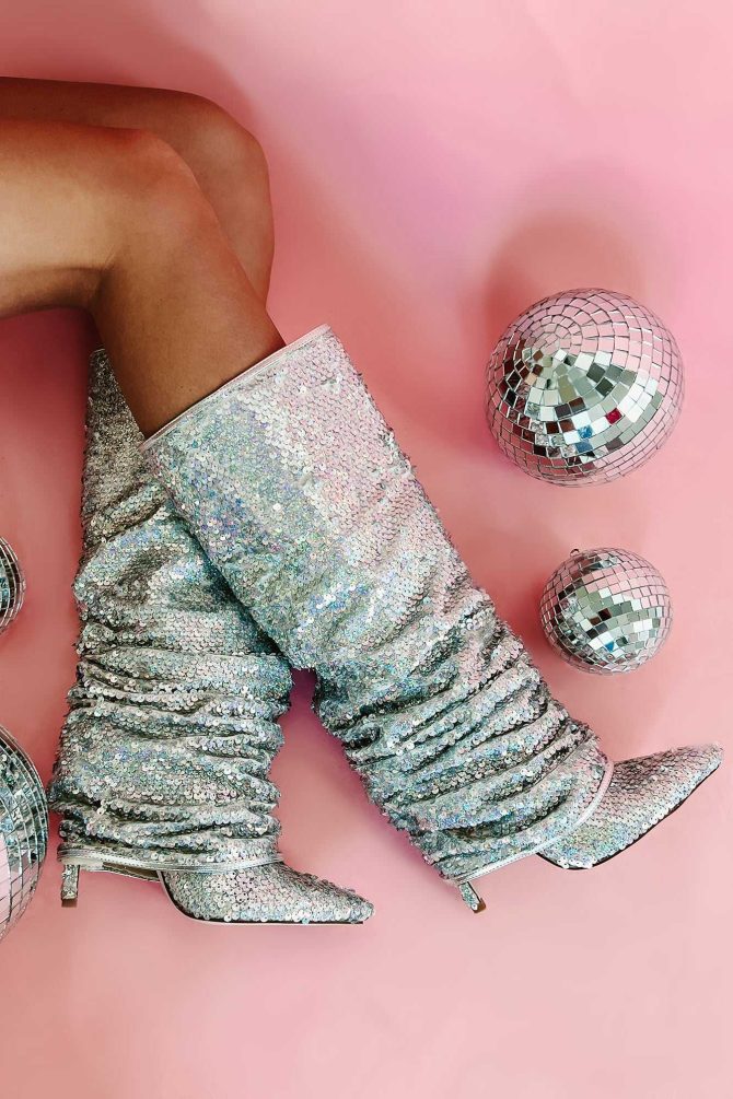 Nebula Iridescent Sequin Boots (Silver) · NanaMacs - Image 3
