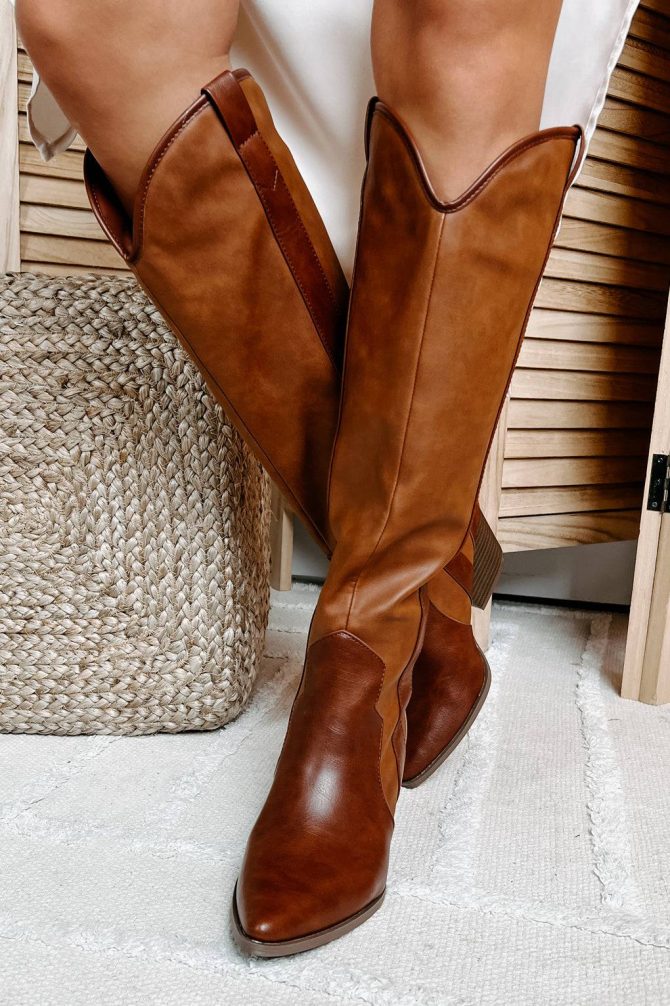 Sitting Side Saddle Faux Leather Western Boots (Cognac) · NanaMacs - Image 2