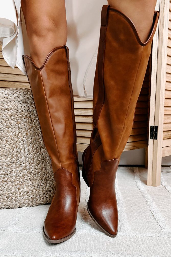 Sitting Side Saddle Faux Leather Western Boots (Cognac) · NanaMacs - Image 3