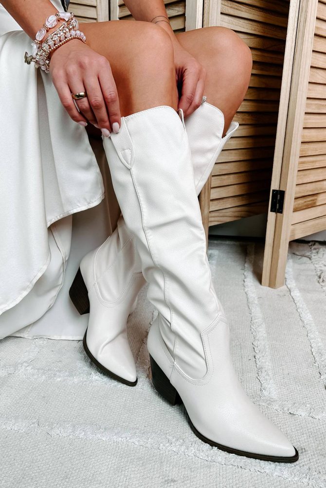Ashby Knee High Western Boots (Beige) · NanaMacs