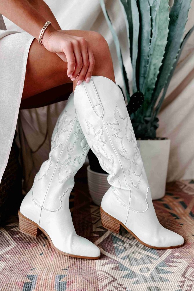 Giddy Up Faux Leather Billini Cowboy Boots (White) · NanaMacs