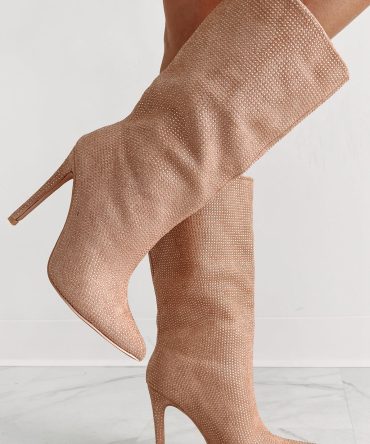 High Voltage Heeled Rhinestone Booties (Beige) · NanaMacs