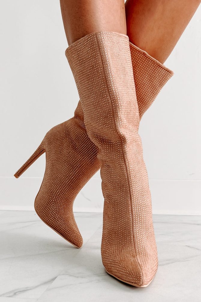 High Voltage Heeled Rhinestone Booties (Beige) · NanaMacs - Image 3