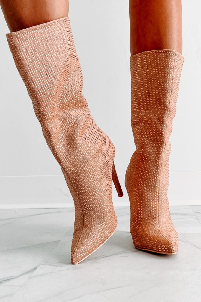 High Voltage Heeled Rhinestone Booties (Beige) · NanaMacs - Image 2