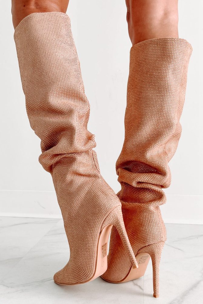 Shock & Awe Slouchy Rhinestone Boots (Beige) · NanaMacs - Image 2