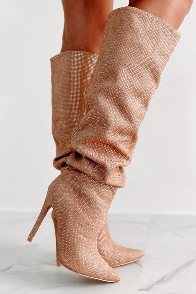 Shock & Awe Slouchy Rhinestone Boots (Beige) · NanaMacs - Image 3