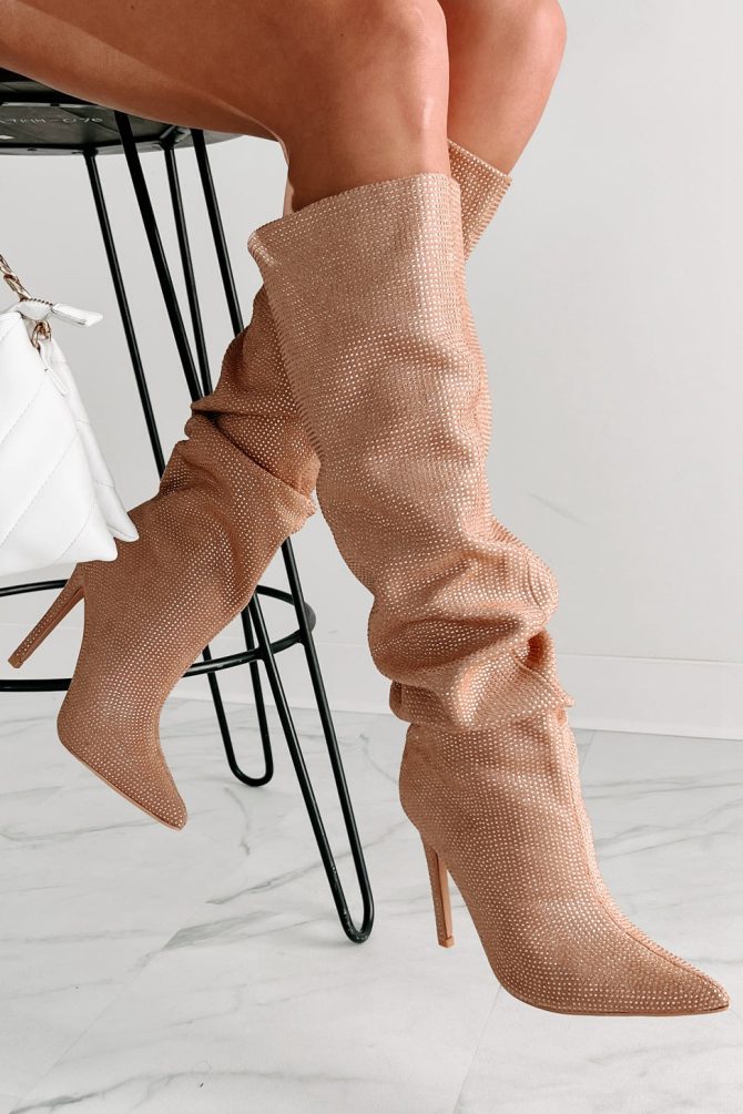 Shock & Awe Slouchy Rhinestone Boots (Beige) · NanaMacs - Image 4