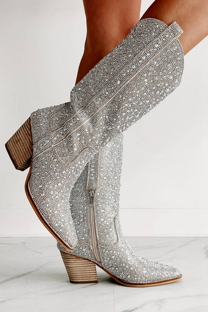 Country Queen Rhinestone Cowboy Boots (Silver Rhinestone) · NanaMacs