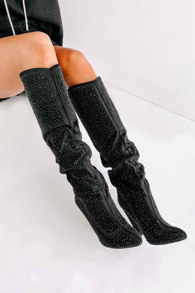 Levitate Rhinestone Knee High Slouchy Boots (Black) · NanaMacs - Image 3