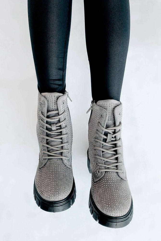 Spunky Sweetie Rhinestone Combat Boots (Silver) · NanaMacs - Image 4