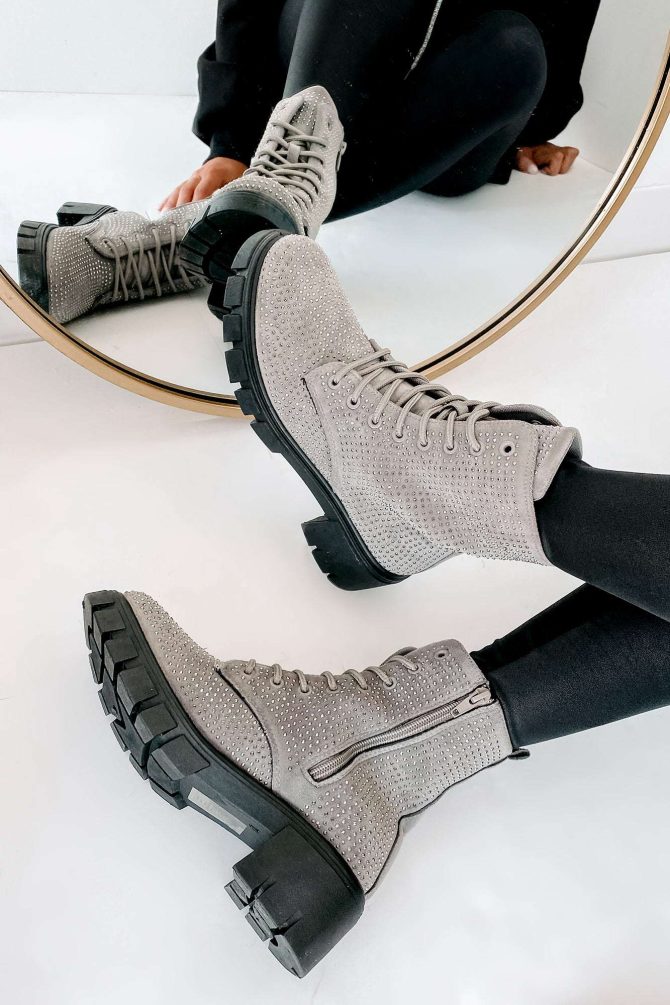 Spunky Sweetie Rhinestone Combat Boots (Silver) · NanaMacs - Image 2