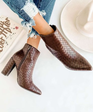 Tabby Faux Leather Woven Textured Booties (Brown) · NanaMacs