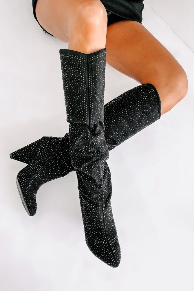Levitate Rhinestone Knee High Slouchy Boots (Black) · NanaMacs - Image 4