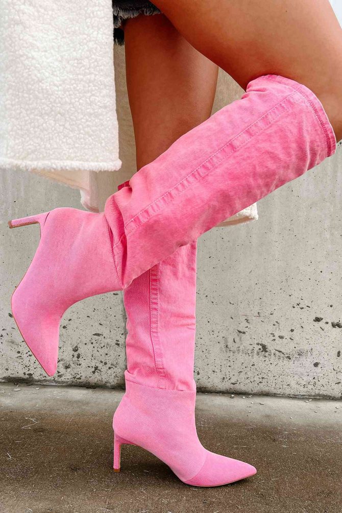 My Single Days Heeled Denim Boots (Pink Denim) · NanaMacs - Image 3