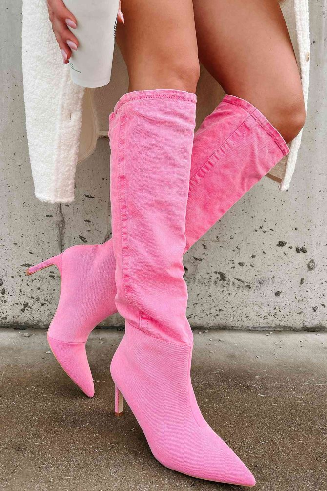 My Single Days Heeled Denim Boots (Pink Denim) · NanaMacs - Image 2