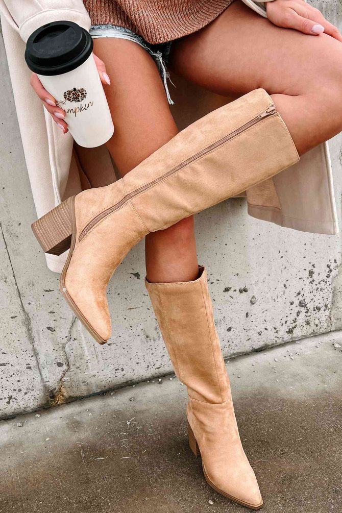 Sophisticated & Cool Faux Suede Tall Boots (Blonde) · NanaMacs
