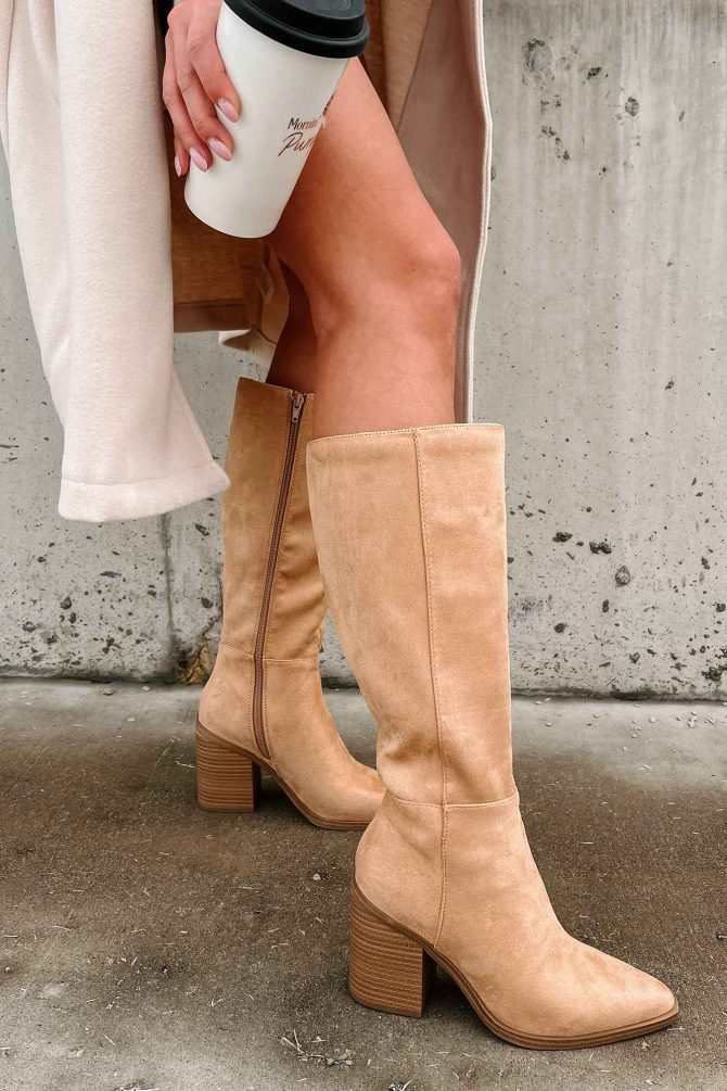 Sophisticated & Cool Faux Suede Tall Boots (Blonde) · NanaMacs - Image 3