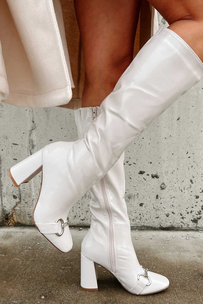 One Woman Show Patent Leather Buckle Detail Boots (Bone) · NanaMacs - Image 2