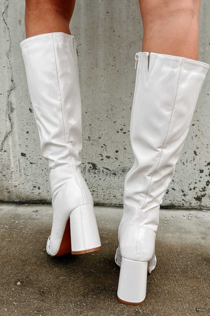 One Woman Show Patent Leather Buckle Detail Boots (Bone) · NanaMacs - Image 4
