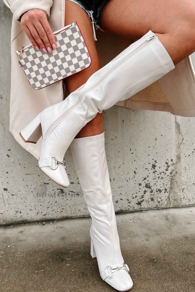 One Woman Show Patent Leather Buckle Detail Boots (Bone) · NanaMacs - Image 3