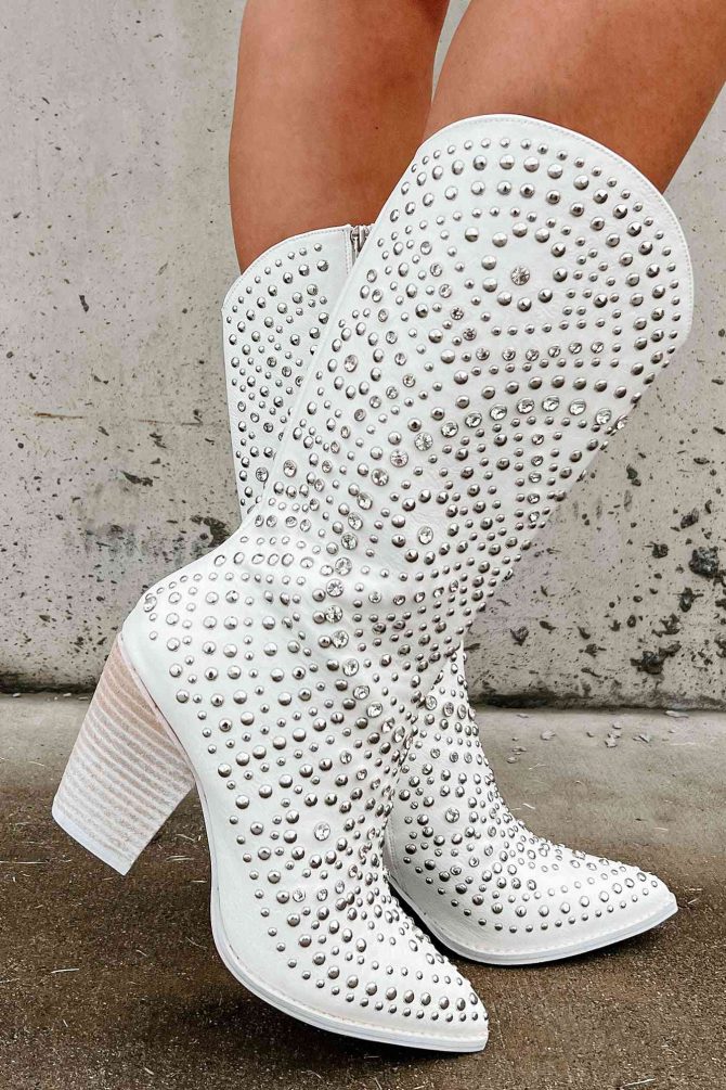 Country Soul Rhinestone/Studded Western Boots (White) · NanaMacs - Image 3