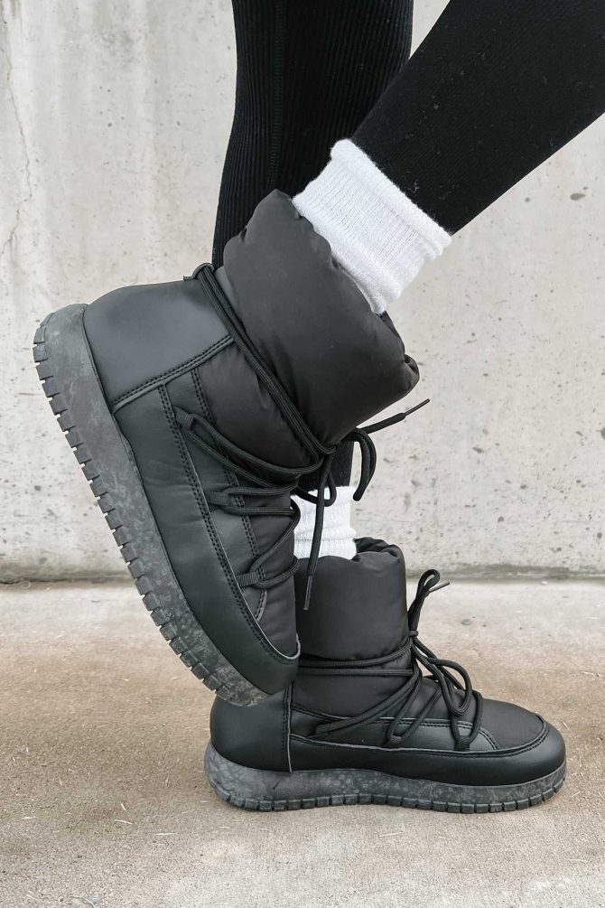 Space Girl Nylon Puffer Booties (Black Nylon) · NanaMacs - Image 2