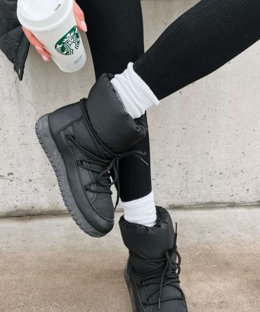 Space Girl Nylon Puffer Booties (Black Nylon) · NanaMacs