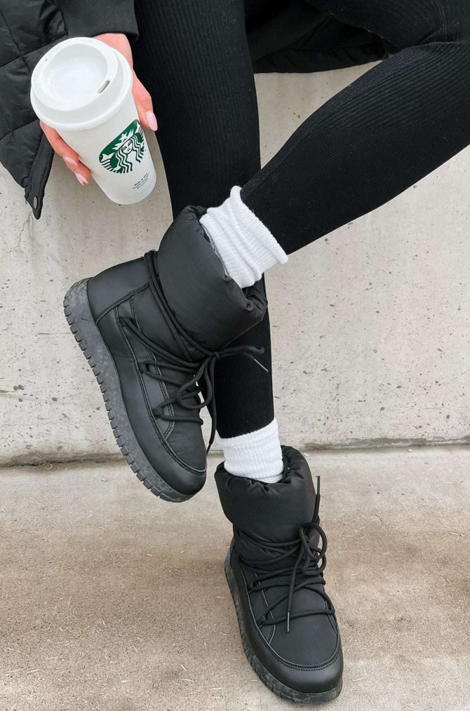 Space Girl Nylon Puffer Booties (Black Nylon) · NanaMacs