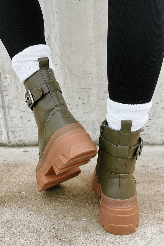 Chain Of Command Faux Leather Combat Booties (Olive) · NanaMacs - Image 3