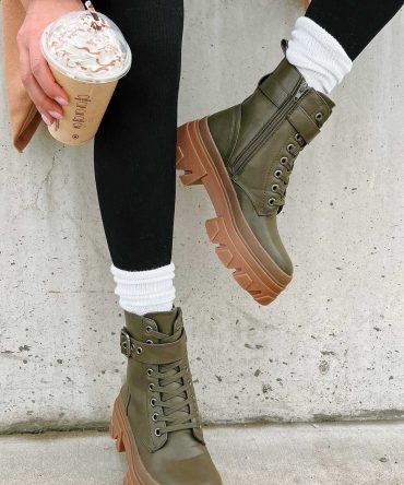 Chain Of Command Faux Leather Combat Booties (Olive) · NanaMacs