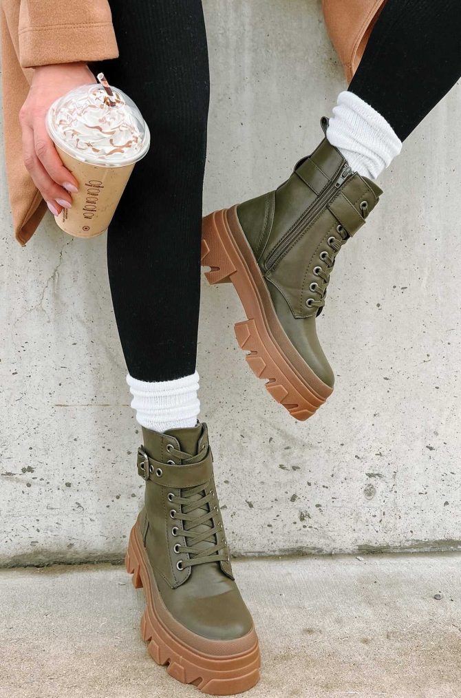 Chain Of Command Faux Leather Combat Booties (Olive) · NanaMacs