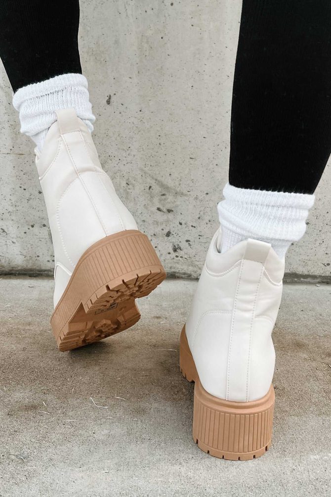 Rough Crowd Faux Leather Lug Sole Combat Boots (Off White) · NanaMacs - Image 3