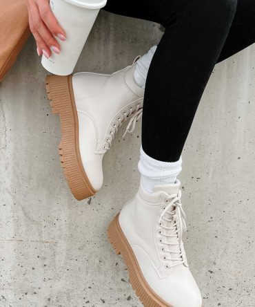 Rough Crowd Faux Leather Lug Sole Combat Boots (Off White) · NanaMacs