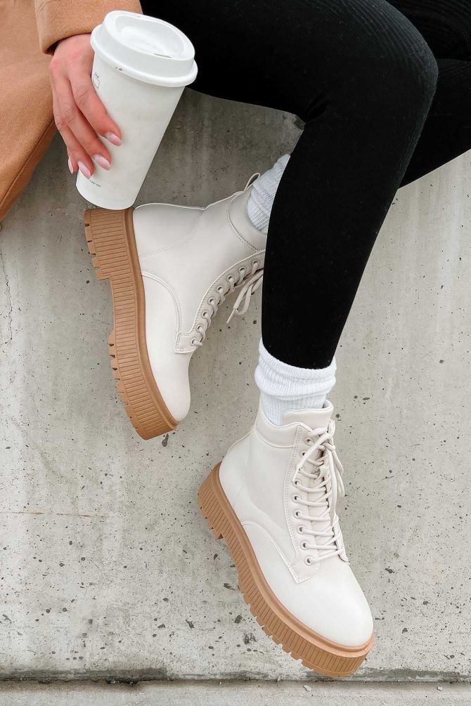 Rough Crowd Faux Leather Lug Sole Combat Boots (Off White) · NanaMacs