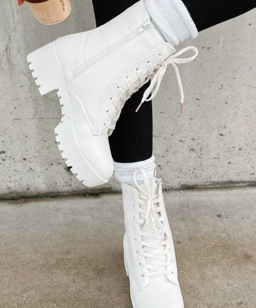 Time To Hustle Lace-Up Platform Booties (White) · NanaMacs