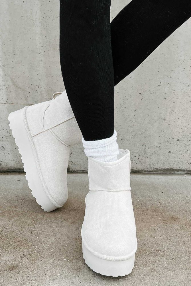 All Warm & Bundled Faux Fur Lined Mini Platform Booties (Off White) · NanaMacs - Image 3