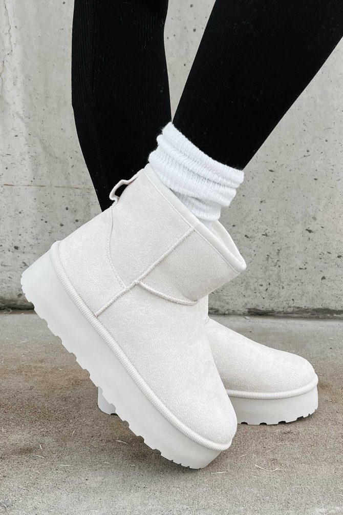 All Warm & Bundled Faux Fur Lined Mini Platform Booties (Off White) · NanaMacs - Image 4
