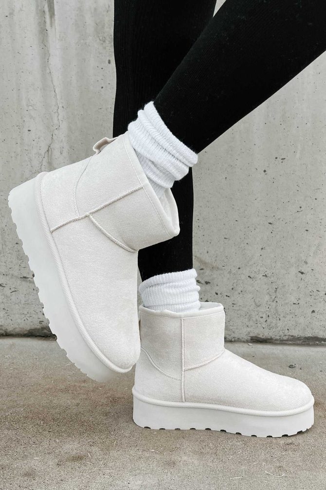 All Warm & Bundled Faux Fur Lined Mini Platform Booties (Off White) · NanaMacs - Image 2