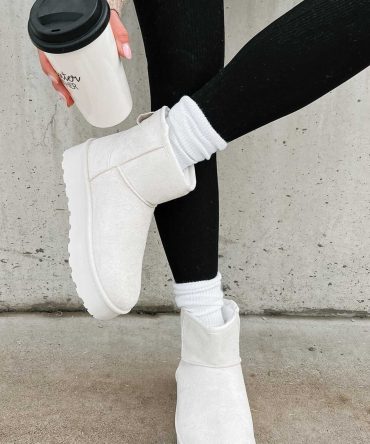All Warm & Bundled Faux Fur Lined Mini Platform Booties (Off White) · NanaMacs