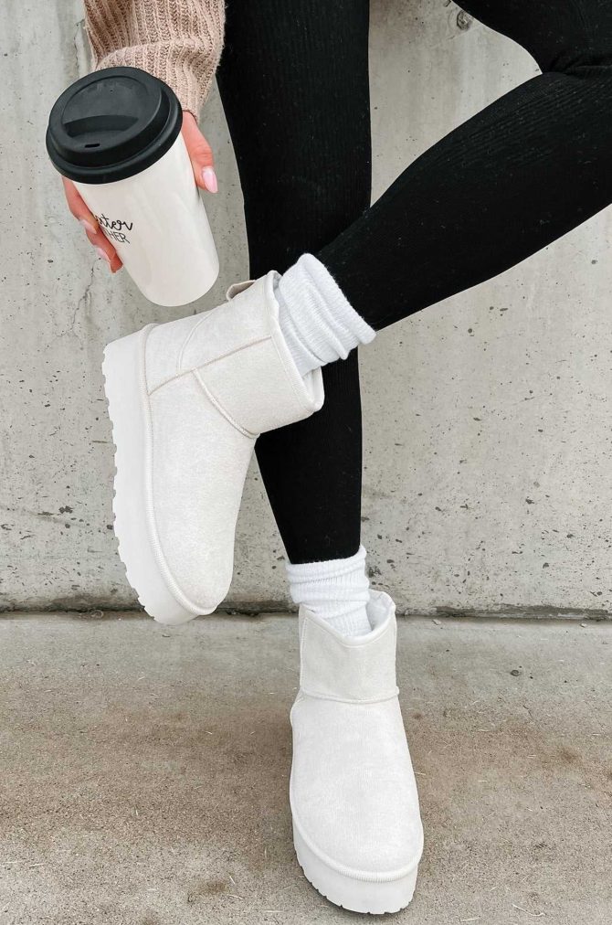 All Warm & Bundled Faux Fur Lined Mini Platform Booties (Off White) · NanaMacs