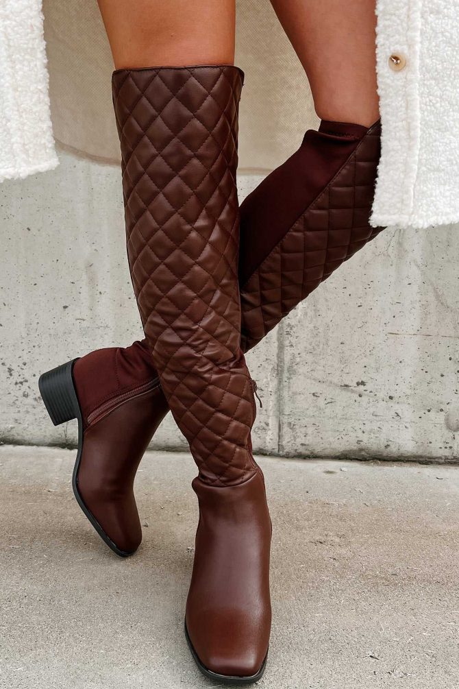 Privileged Perception Quilted Over The Knee Boots (Brown) · NanaMacs - Image 4