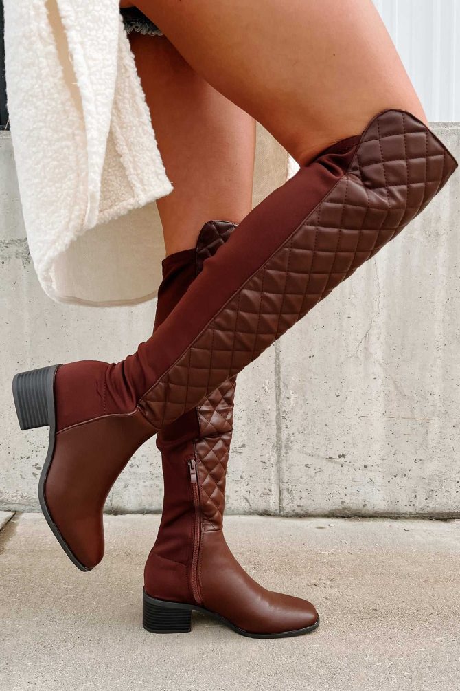 Privileged Perception Quilted Over The Knee Boots (Brown) · NanaMacs - Image 2