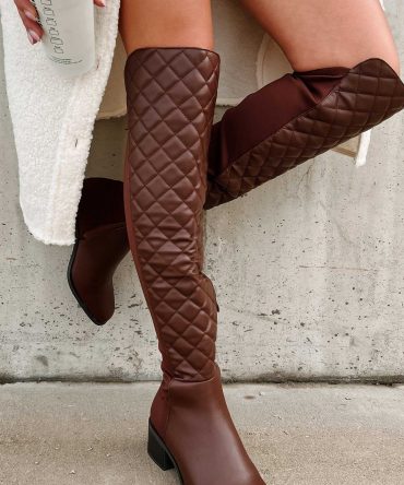 Privileged Perception Quilted Over The Knee Boots (Brown) · NanaMacs