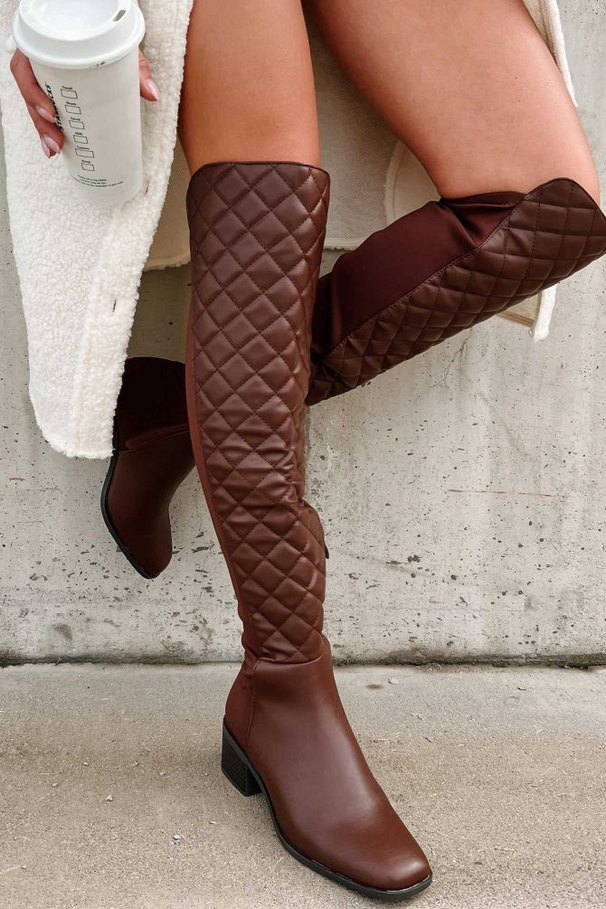 Privileged Perception Quilted Over The Knee Boots (Brown) · NanaMacs