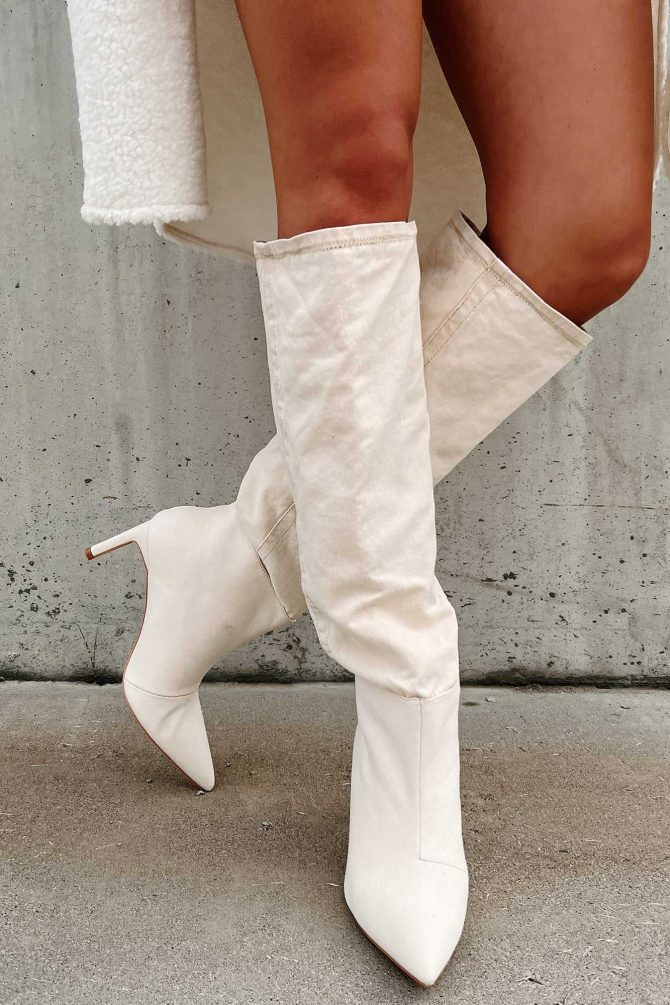 My Single Days Heeled Denim Boots (Beige Denim) · NanaMacs - Image 3