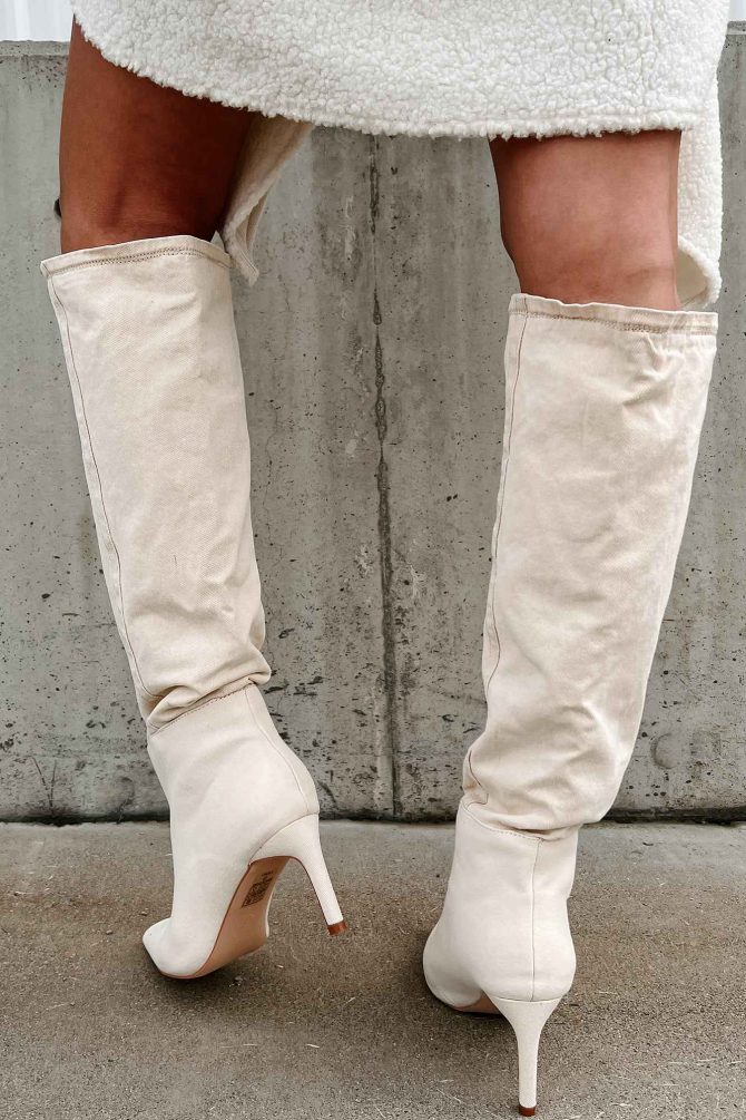My Single Days Heeled Denim Boots (Beige Denim) · NanaMacs - Image 4