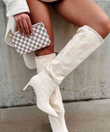 My Single Days Heeled Denim Boots (Beige Denim) · NanaMacs