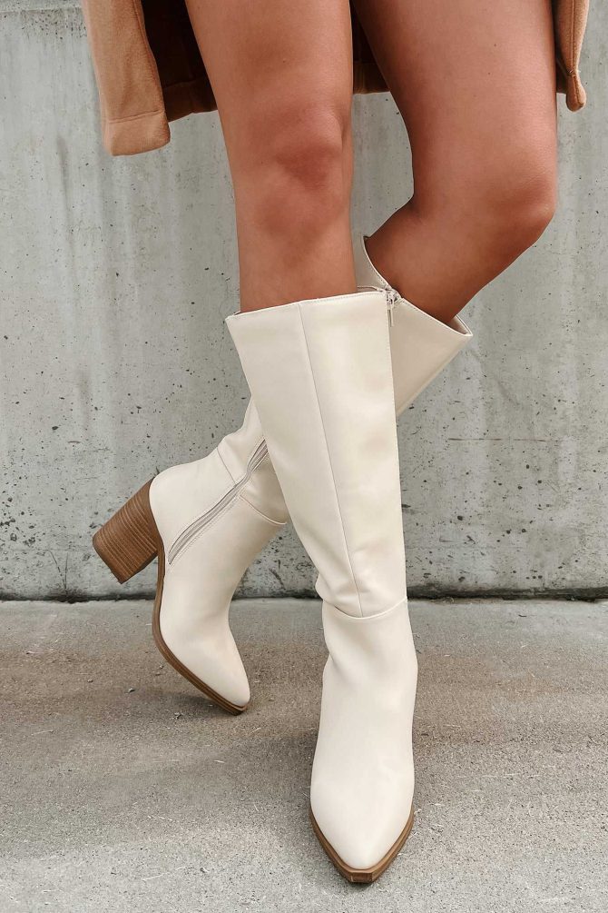 Can't Be Blamed Faux Leather Knee High Boots (Off White) · NanaMacs - Image 4