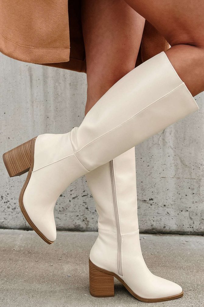 Can't Be Blamed Faux Leather Knee High Boots (Off White) · NanaMacs - Image 2